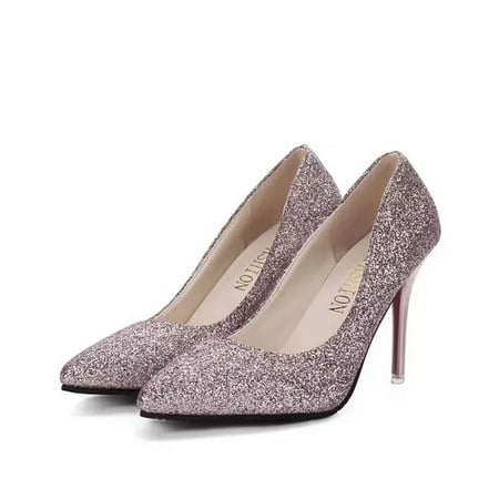 

2023 New Versatile Sequin Pointed High Heels Women s French Girls Thin Heel Crystal Shoes