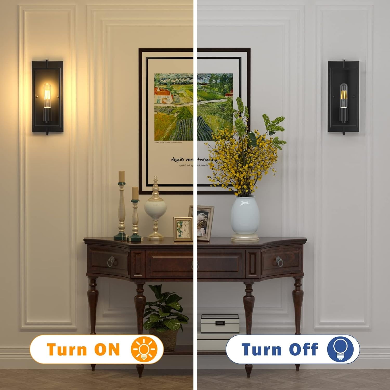 Farmhouse Black Wall Sconces, Vintage Wall Sconces Lighting Set of 2, Indoor Rustic Hardwired Wall Decor for Living Room Bedroom Hallway