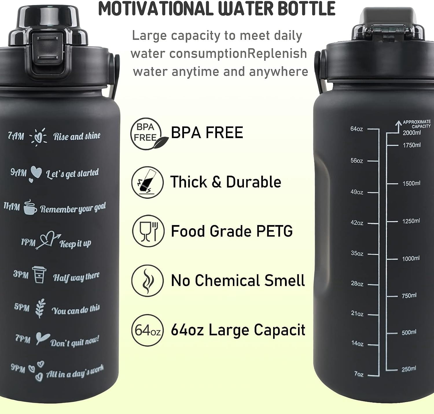 64 oz Sunflower Water Bottle with Sleeve BPA Free Half Gallon Water Jug with Straw and Time Marker, Motivational Gym Workout Pregnancy Water Bottles Gifts for Women