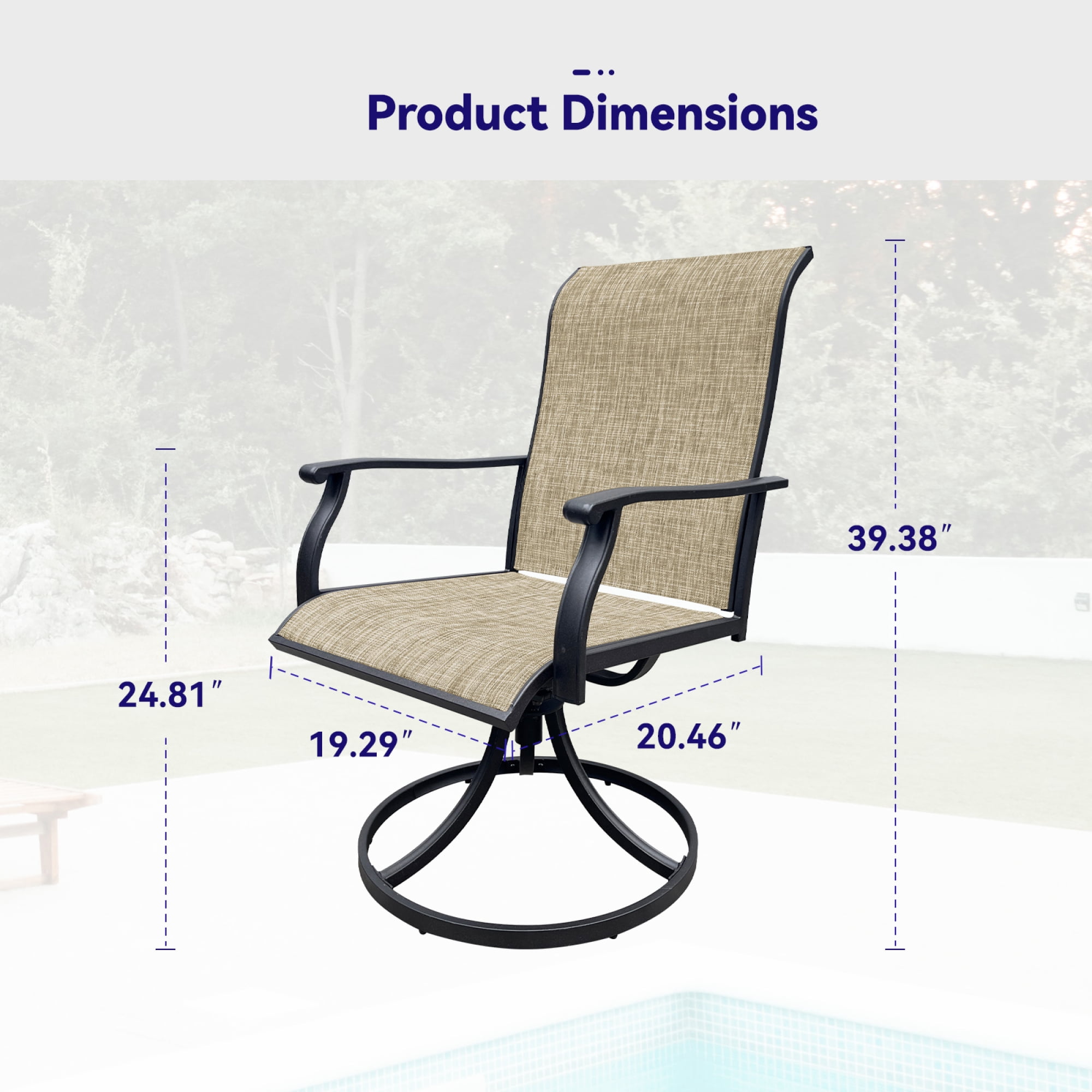 Patio Swivel Chairs Set of 2,Outdoor Dining Chairs with All Weather Breathable Textilene Fabric,Outdoor Swivel Chairs with High Back for Lawn Garden Backyard Deck,Black+Brown