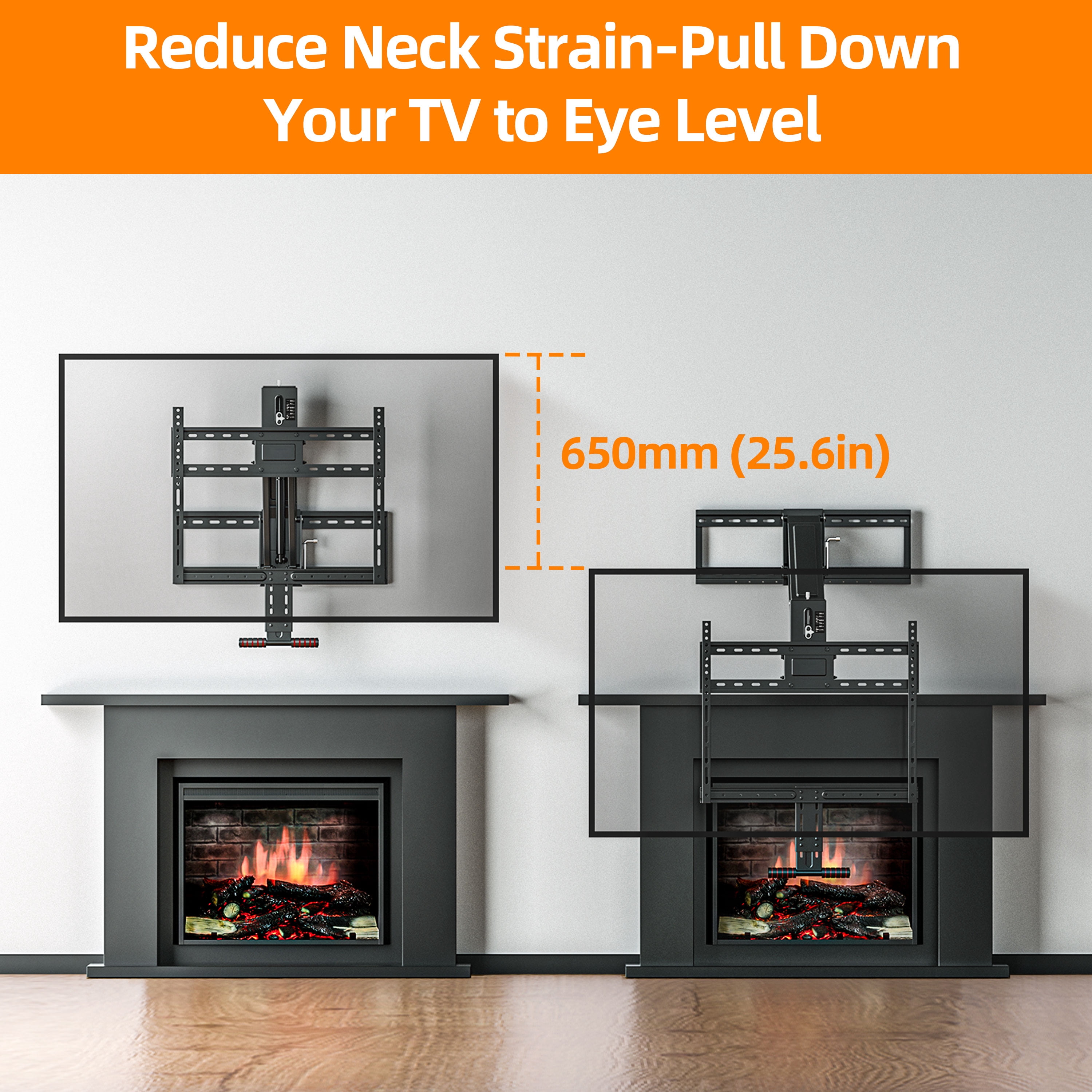 Fireplace Pull Down TV Mount over Fireplace with Height Adjust for Most 43" - 80" TVs, Max VESA 600x400mm, up to 80lbs, above Fireplaces TV Mount