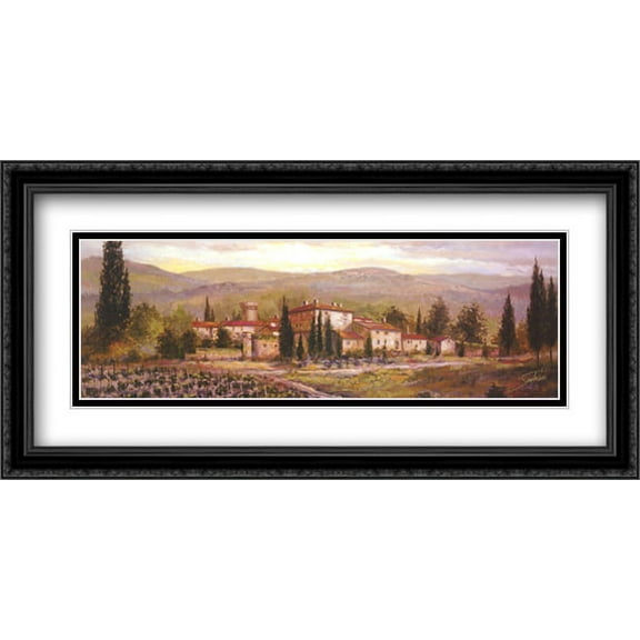Uzzano 2x Matted 40x16 Large Black Ornate Framed Art Print by Joe Sambataro