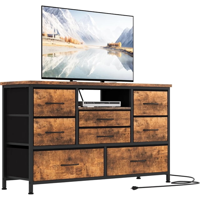 8-Drawer LED TV Stand for 55" TV - Media Console with Power Outlet & 22 Light Modes