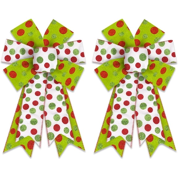 2 Pack Christmas Wreath Bows, Christmas  Flowers Pinecone Burlap Linen Bows for Wreath, Medium Tree Topper Ribbon Bow for New Year Home Indoor Outdoor Xmas Party Decoration Wreath Ornament Supplies