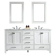 Gela 72" Double Vanity in White with Carrara White Marble Countertop with Mirror