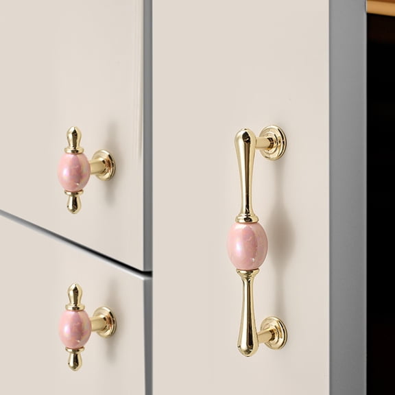 Fashion Ceramic Cabinet Handle Golden Kitchen Cupboard Door Handle European Style White Furniture Handle'