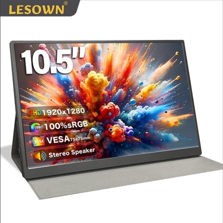 LESOWN Small Second Monitor 10.5 Inch 100%sRGB 16:10 1920x1280 IPS USB C Portable Display with Smart Cover Speakers for Drawing Laptop PC