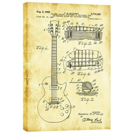 - Williston Forge 'Mccarty Gibson Les Paul Guitar Vintage Patent Blueprint' Print on Wrapped Canvas in Yellow