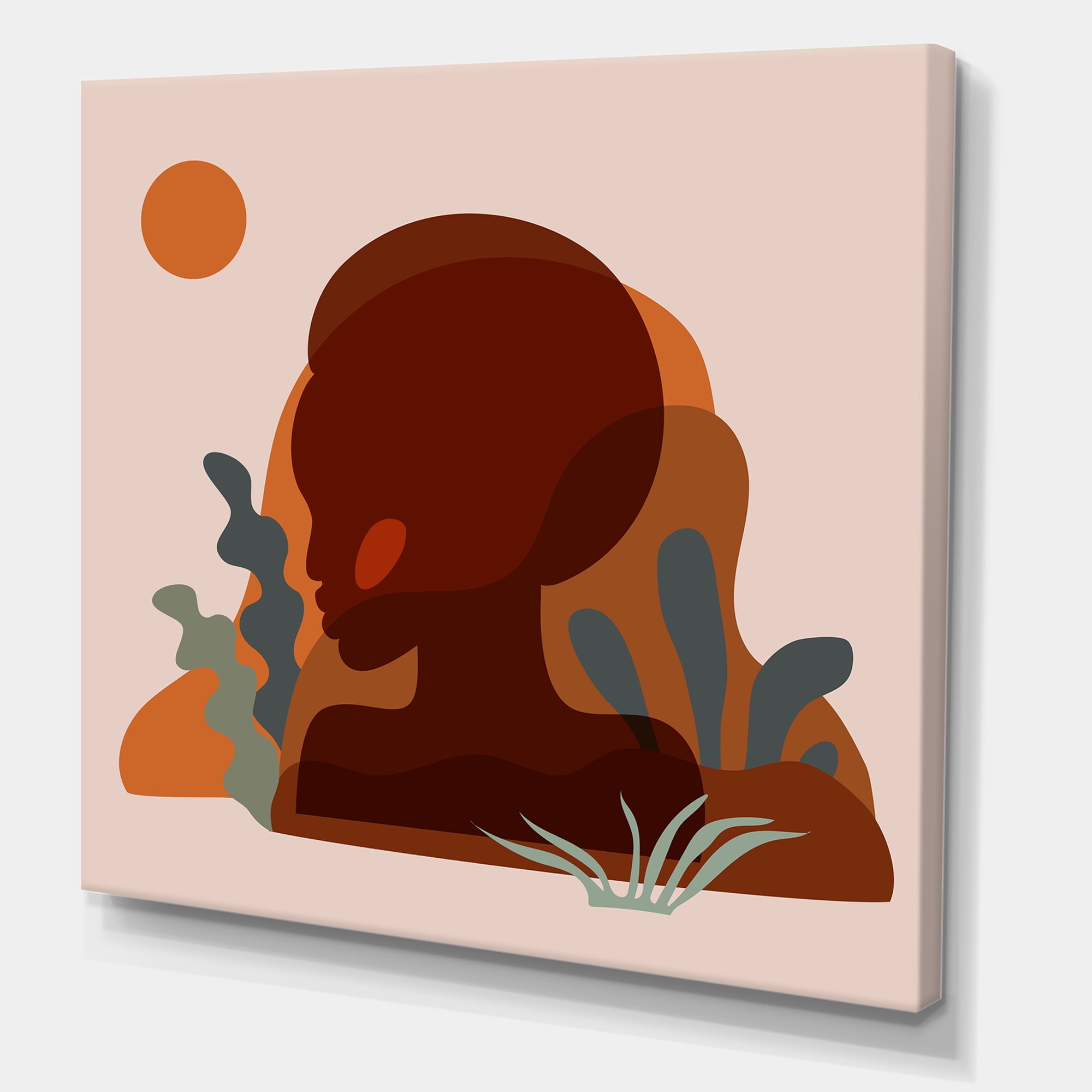 Designart ' Minimal Silhouette Of African American Woman ' Modern Canvas Wall Art Print