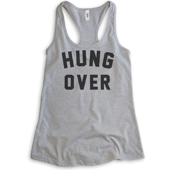 Hung Over Tank Top, Ladies Racerback Tank Top, Wine Tank, Party Tank, Bachelorette Tank, Heather Gray, Large