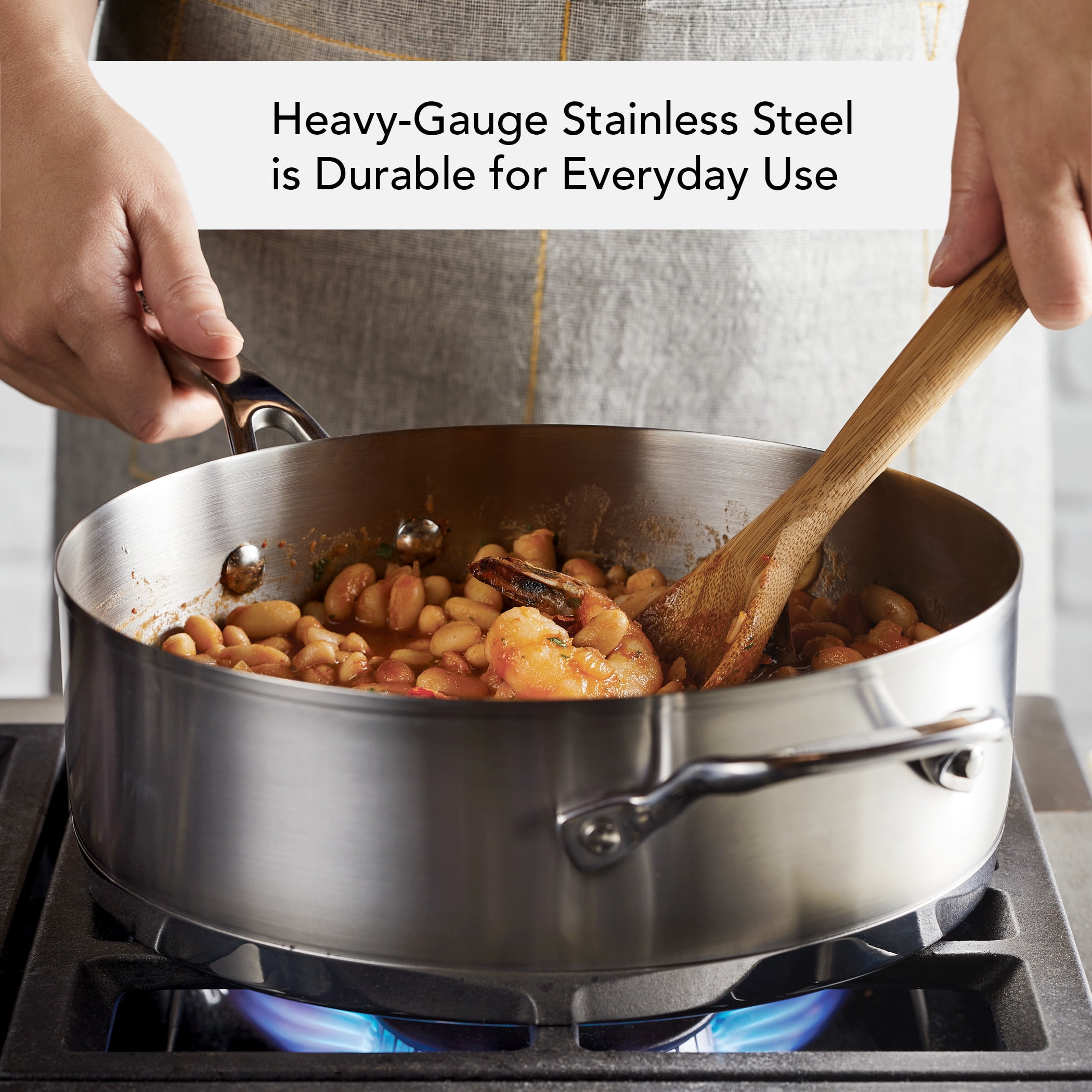 KitchenAid 3-Ply Base 4.5 Quart Stainless Steel Induction Sauté Pan with Helper Handle and Lid, Metal Utensil and Dishwasher Safe and Oven Safe to 500°F, Brushed Stainless Steel