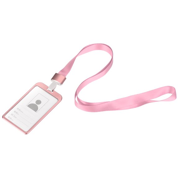 Uxcell 9.5x5.8cm Vertical Aluminum Badge Holder with Metal Hook Lanyard Rose Gold Tone