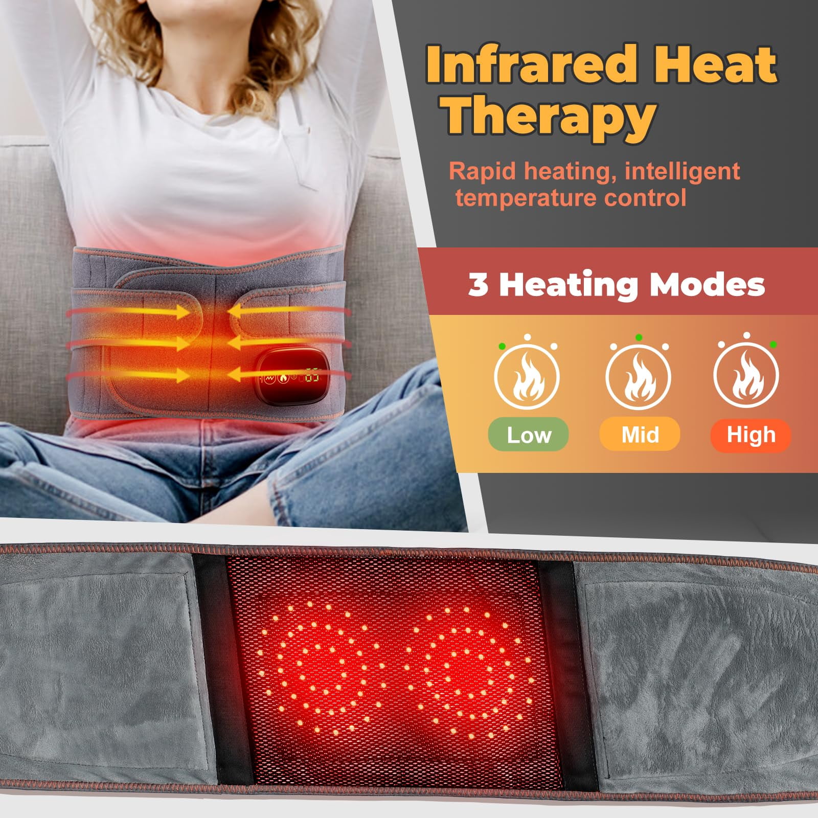 Sbomiaort Heating Pad Back Pain,Lower Back Massager with 3 Massage Modes, for Abdominal and Back Pain Relief