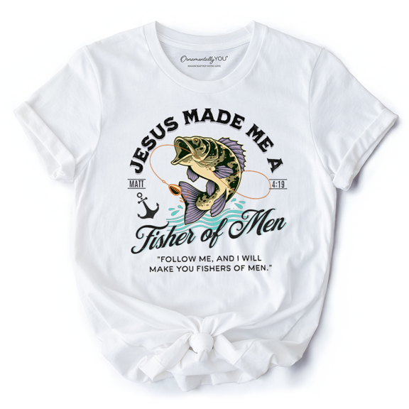 Fisher of Men Christian T-Shirt, Matthew 4:19 Bible Verse Fisherman Tee