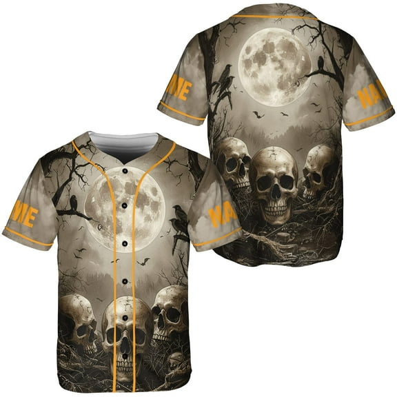 Lotusprinthandmade Personalized Skull Halloween Baseball Jersey XS-5XL Multicolor (XS), skull baseball shirt, custom graphic tee, halloween sports jersey