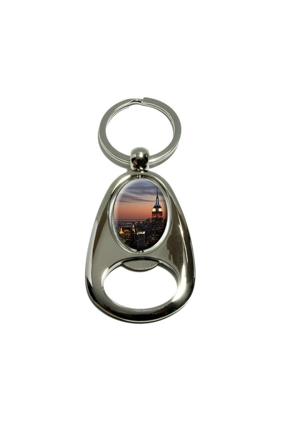 New York City Skyline at Night - Empire State Building Spinning Oval Bottle Opener Keychain