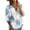 Blue, variant on Garden Floral & Bird Print Henley Top for Women - 3/4 Bubble Sleeve V-Neck Button Down Tunic, Lightweight Casual Summer Blouse Multicolor XXL