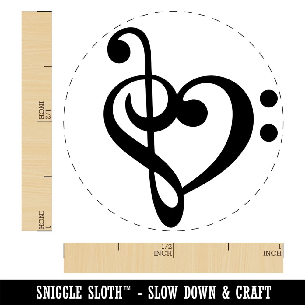 Treble Bass Clef Heart Music Love Self-Inking Rubber Stamp Ink Stamper - Blue Ink - Medium 1 Inch
