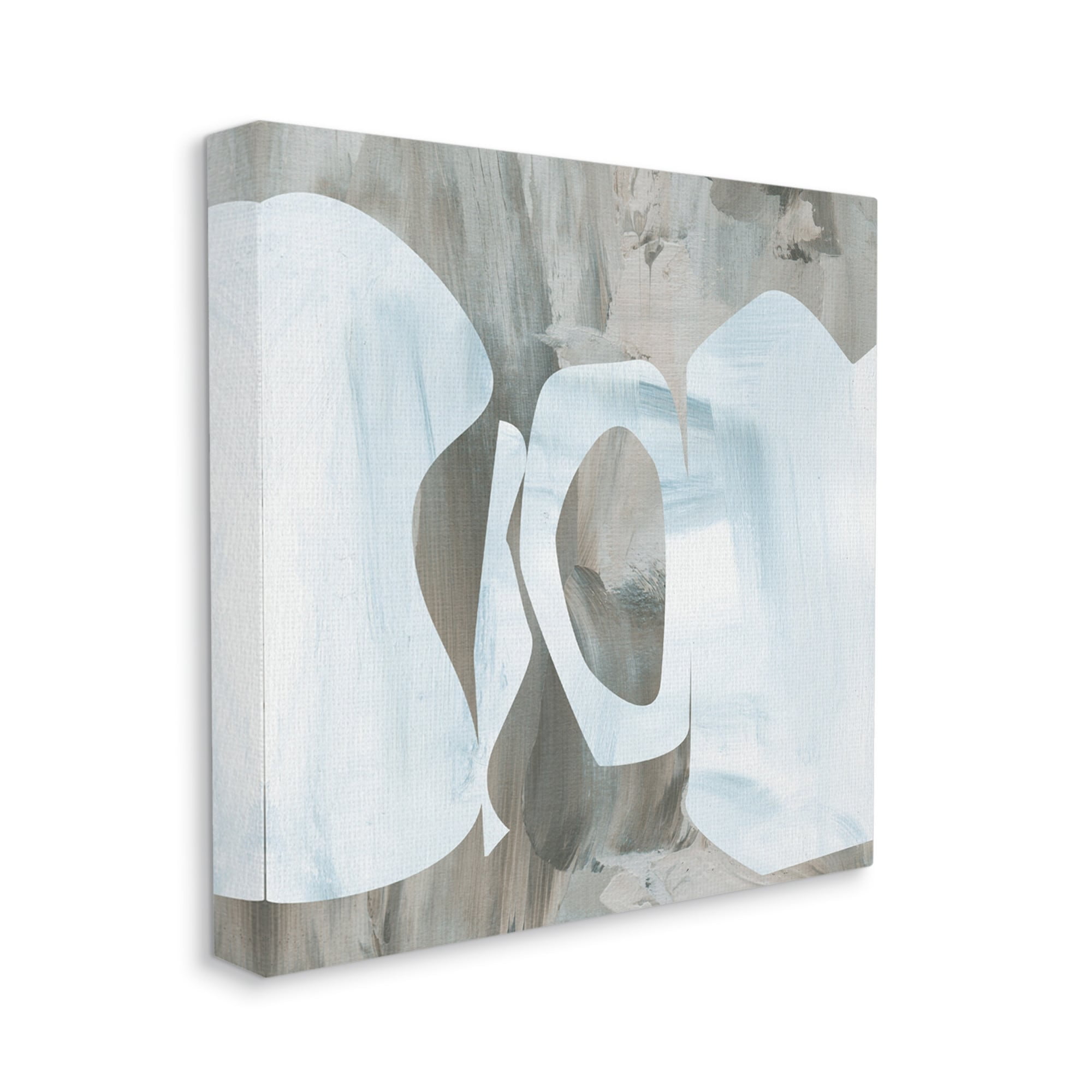 Layered Abstract Shapes Grey Blue Brushstrokes Abstract Gallery-Wrapped Canvas Print Wall Art, 17x17