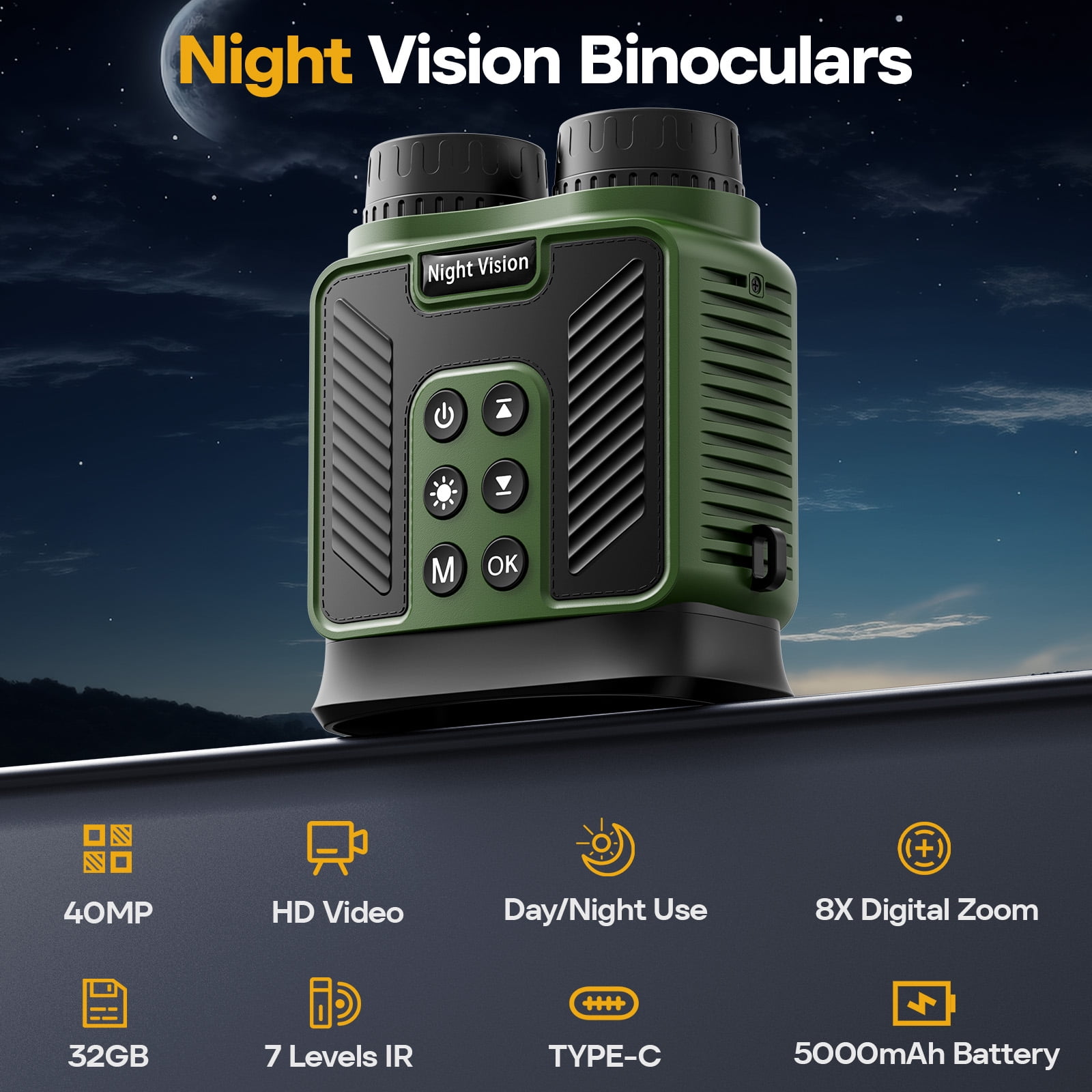 LAKWAR 8X Night Vision Binoculars for Total Darkness with 32G TF Card Infrared Digital Night Vision Binocular with Large Viewing Screen Hunting Binoculars for Day and Night