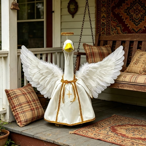 RUINIXCW Halloween Angel Porch Goose Outfits for 23 inch Cement Plastic Goose Statue Accessories Holiday Porch Goose Clothes Angel Costume Set Yard Patio Lawn Art Decor (No Goose)