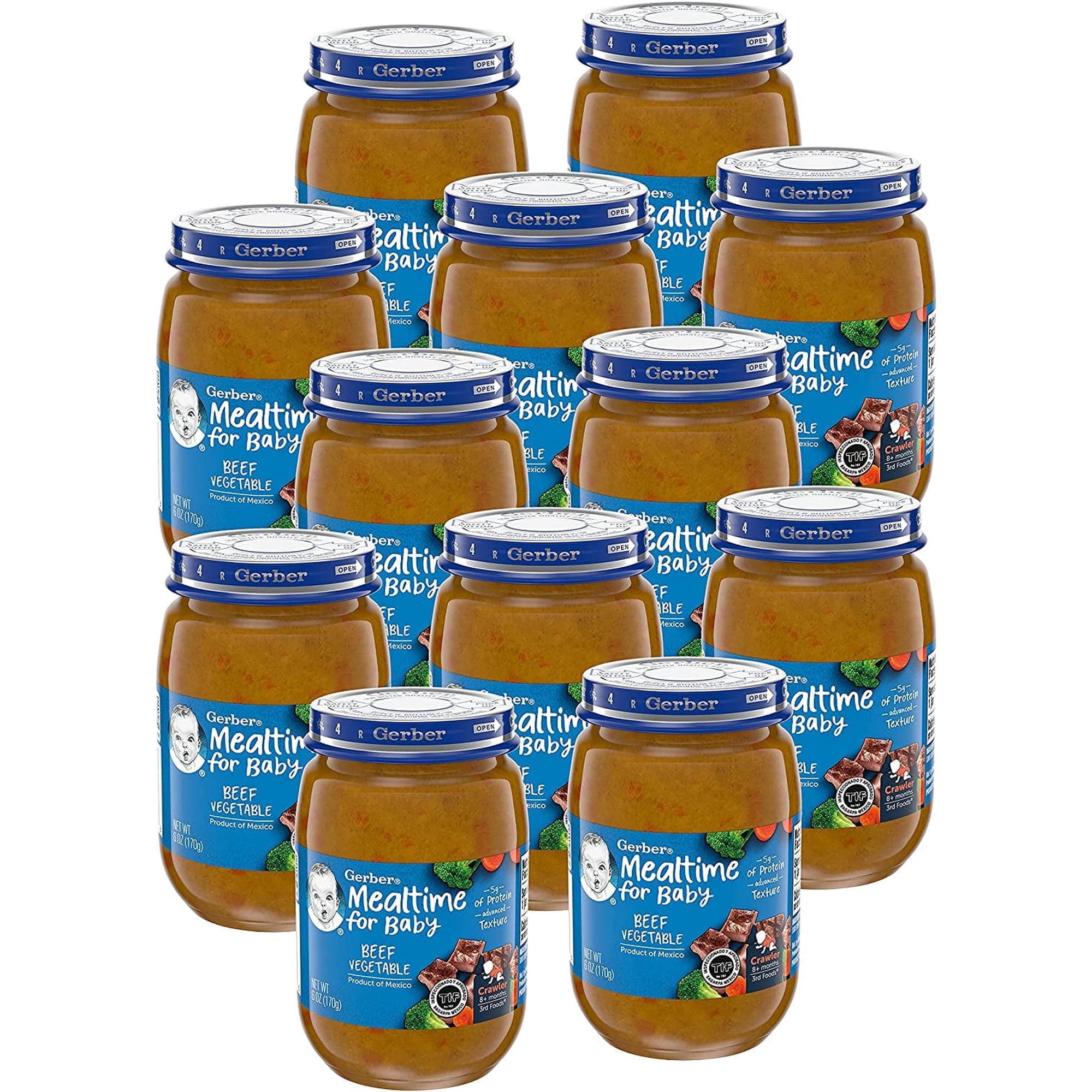 Gerber Mealtime for Baby Stage 3 Baby Food, Beef Vegetable, 6 oz Jar, 12 Pack