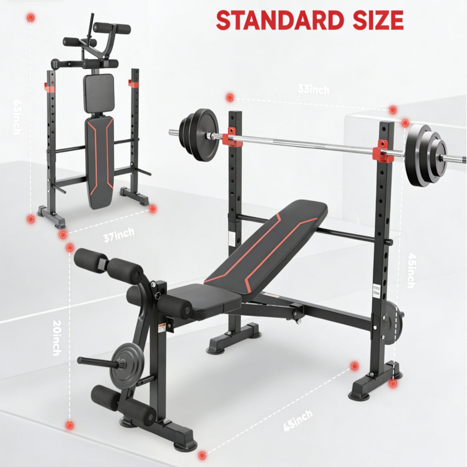 Foldable 750LBS Weight Bench Set, Adjustable Workout Bench Set for Home Gym Exercise with Leg Extension and Squat Rack, Bench Press Set for Men & Women Full Body Strength Training