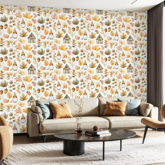 Peel and Stick Wallpaper Canvas Contact Paper Watercolor forest wooden house falling leaves rowan berries Self Adhesive and Removable 23.6in x 118in