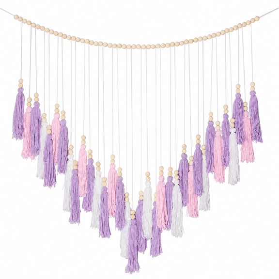 ABPETE Pink & Purple Macrame Wall Hanging, Large Boho Decor with Wood Beads & Tassels, Handmade Tapestry for Bedroom, Living Room, Girls Room & Nursery(41" x 32")