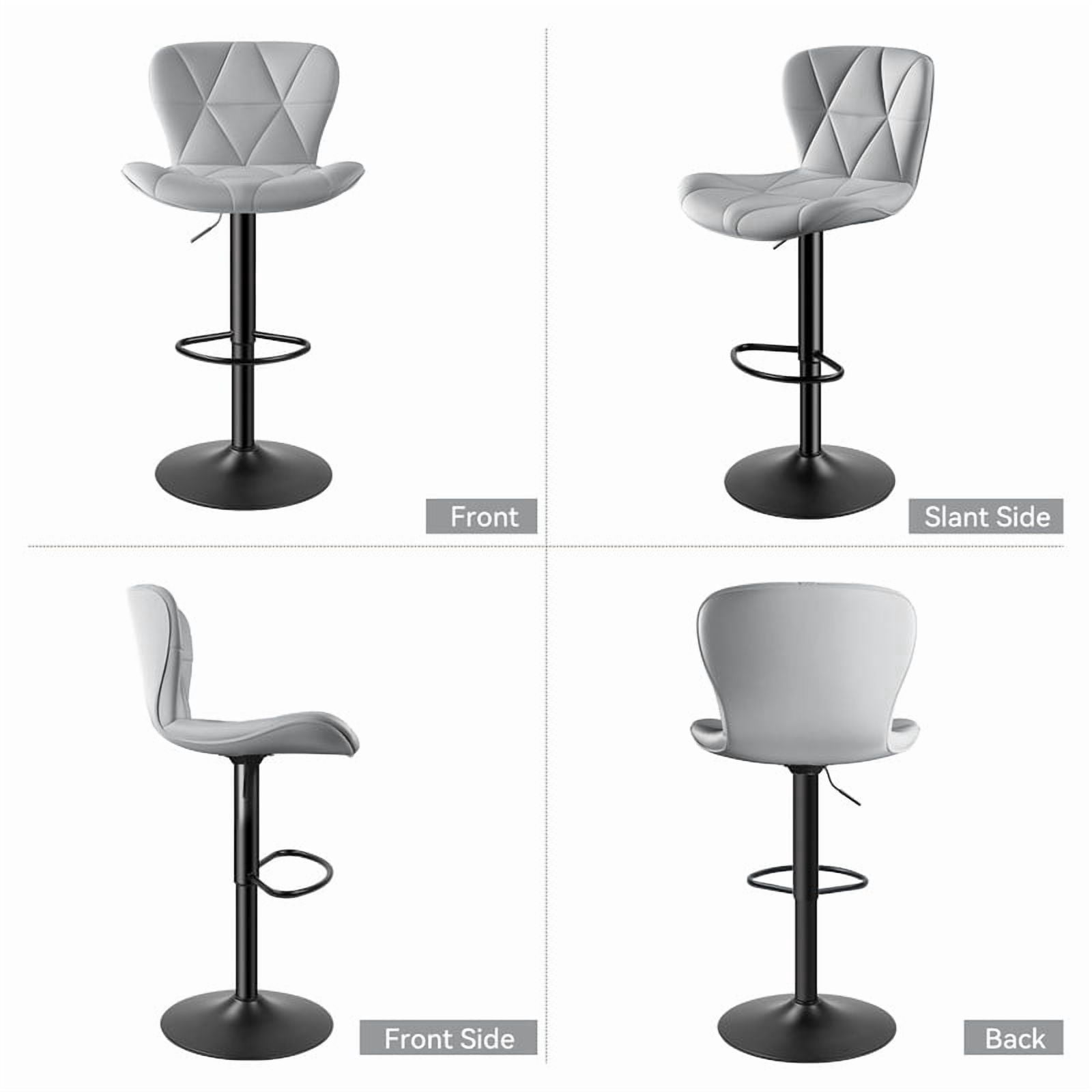 Daluvenix Modern Bar Stools Set of 3, Adjustable Swivel Counter Height Bar Chairs with Back, Faux Leather Upholstered for Kitchen Island, Light Grey
