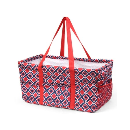 All Purpose Utility Bag - Zodaca Shopping Bag Shoulder Tote Carry Bag for Camping Travel Laundry Lightweight All Purpose Handbag Large Utility Collapsible Wireframe - Red/Navy Times Square