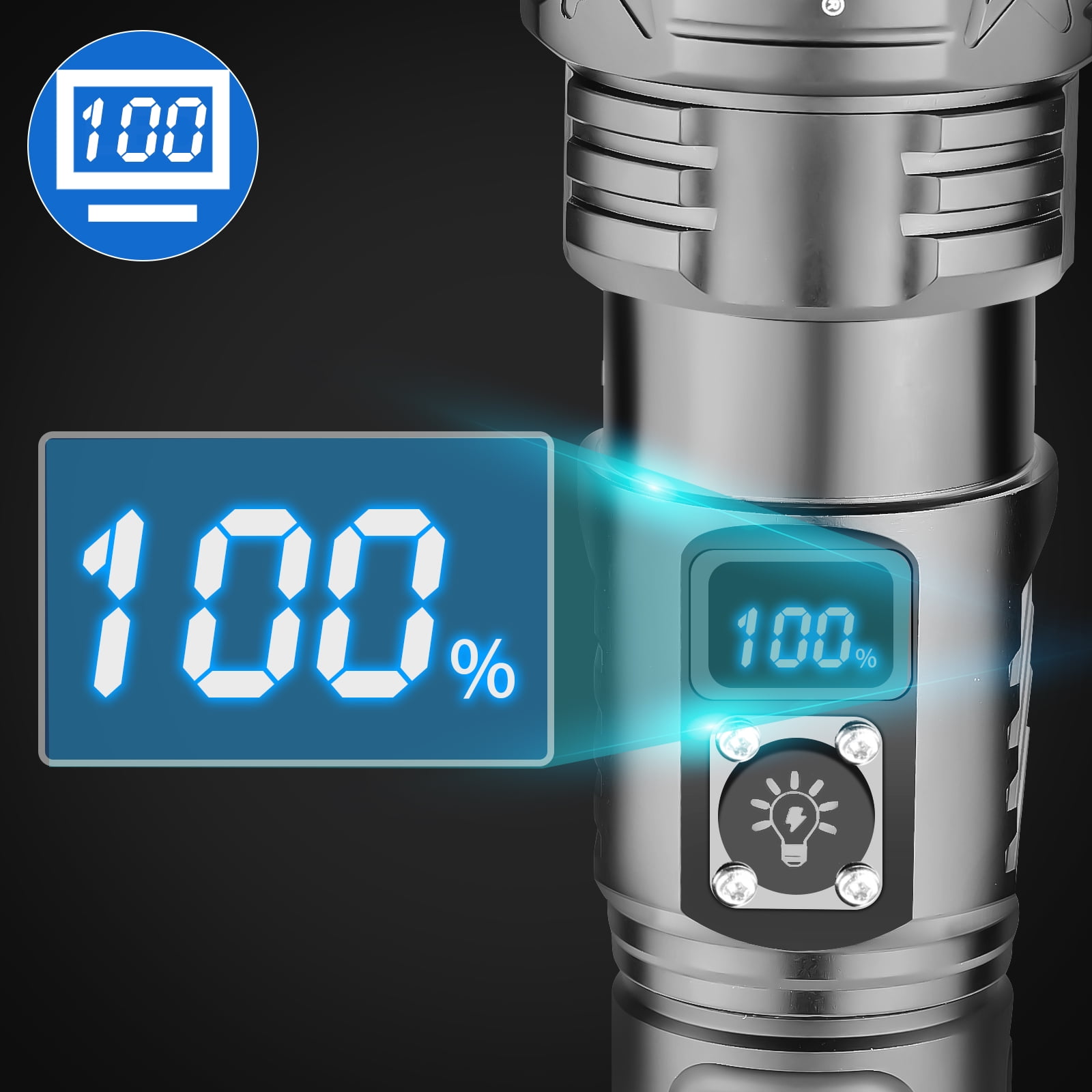 WholeFire 30W LED Rechargeable Flashlight Super Bright 5 Modes Digital Display Flashlights for Emergencies Camping