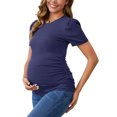 thumbnail image 4 of INSPIRE CHIC Women Maternity Blouse Ribbed Knit Puff Short SleeveTop Ruched T-Shirt Shower Photoshoot S Navy, 4 of 4