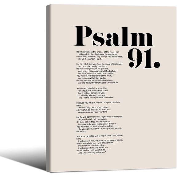 WFSposter-Bible Verses Psalm 91 Wall Art Christian Positive Quote Scripture Posters Framed Modern Inspirational Affirmation Canvas Prints for Church Wall Decor