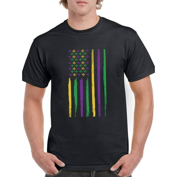 Smartprints Mens Graphic Tee - Mardi Gras American Flag - Regular Fit 100% Cotton