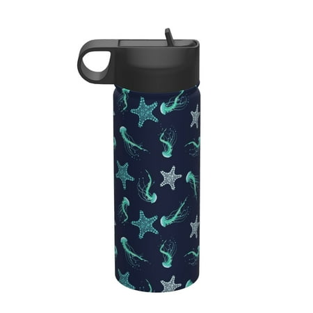 

Uemuo Ice Blue Starfish and Jellyfish Print 18oz Sports Insulated Kettle Water Bottle Outdoor Sports Bottle Insulated Hydration Bottle with Handle & Flip Straw