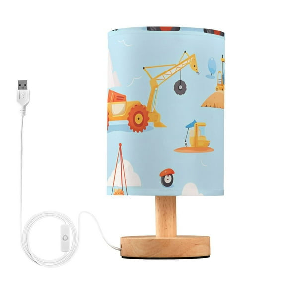 Cartoon Truck Blue Excavator Bedside Table Lamp LED Warm Lights with USB Charging Port Retro Cylinder Desk Lamps