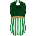 thumbnail image 3 of TiaoBug Kids Girls Christmas Santa Elf Costume Dance Leotards Sleeveless Striped Sequins Skating Jumpsuit Green 14, 3 of 6