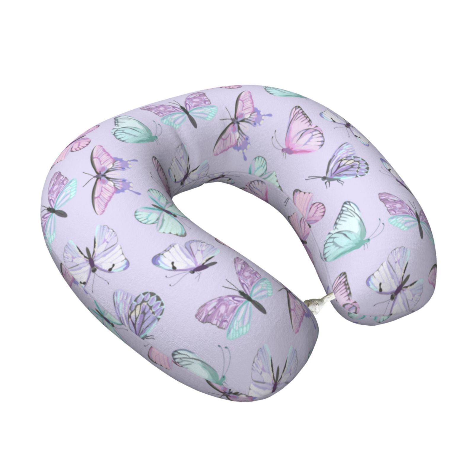 Xecao Purple Butterfly Print Memory Foam Cervical Neck Pillow Versatile U-Shaped Pillows for Home,Office,Camping,Travelling,Soft Washable Cover