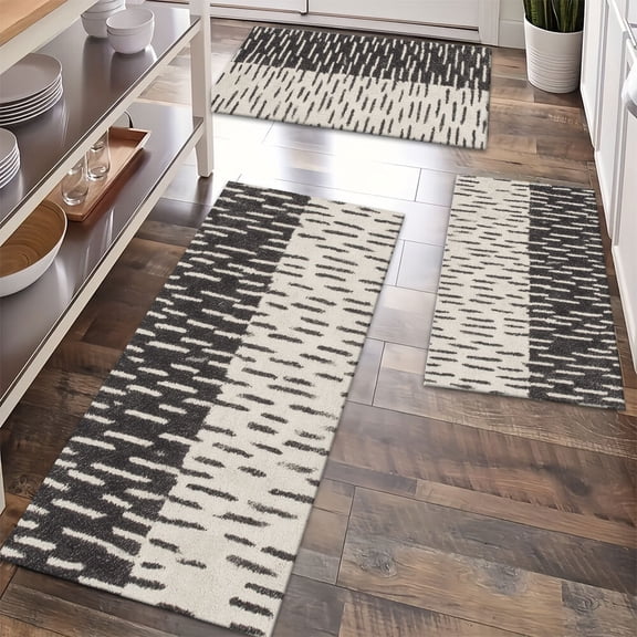 Floor Rugs Sets 3 Piece with Runner, Farmhouse Kitchen Rugs and Mats Non Skid Washable Runner Rug for Kitchen Sink Laundry