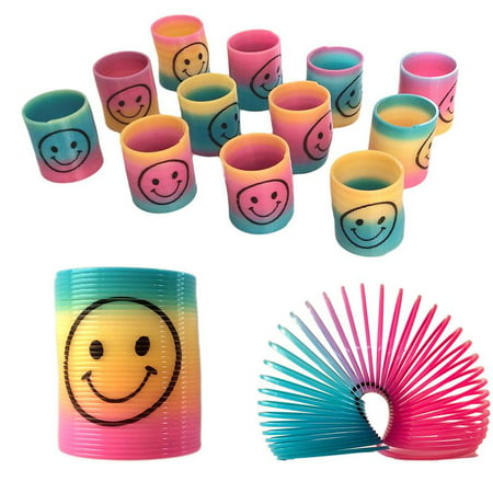 12 Mini Rainbow Smiley Face Springs Slinky Pinata Party Loot Bag Fillers