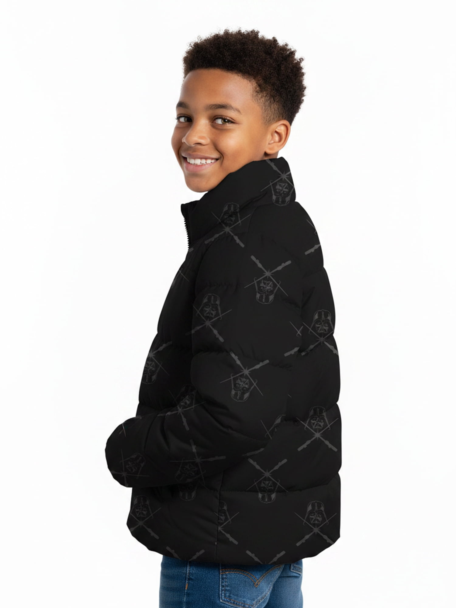 Boys’ Star Wars Darth Vader Allover Print Puffer Jacket, Black, Sizes XS–XL