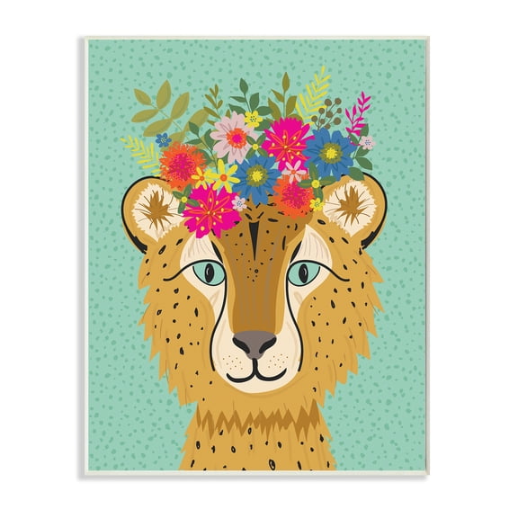 Stupell Industries Floral Crown Cheetah Spotted Fur Playful Animal,10 x 15,Designed by Lisa Whitebutton
