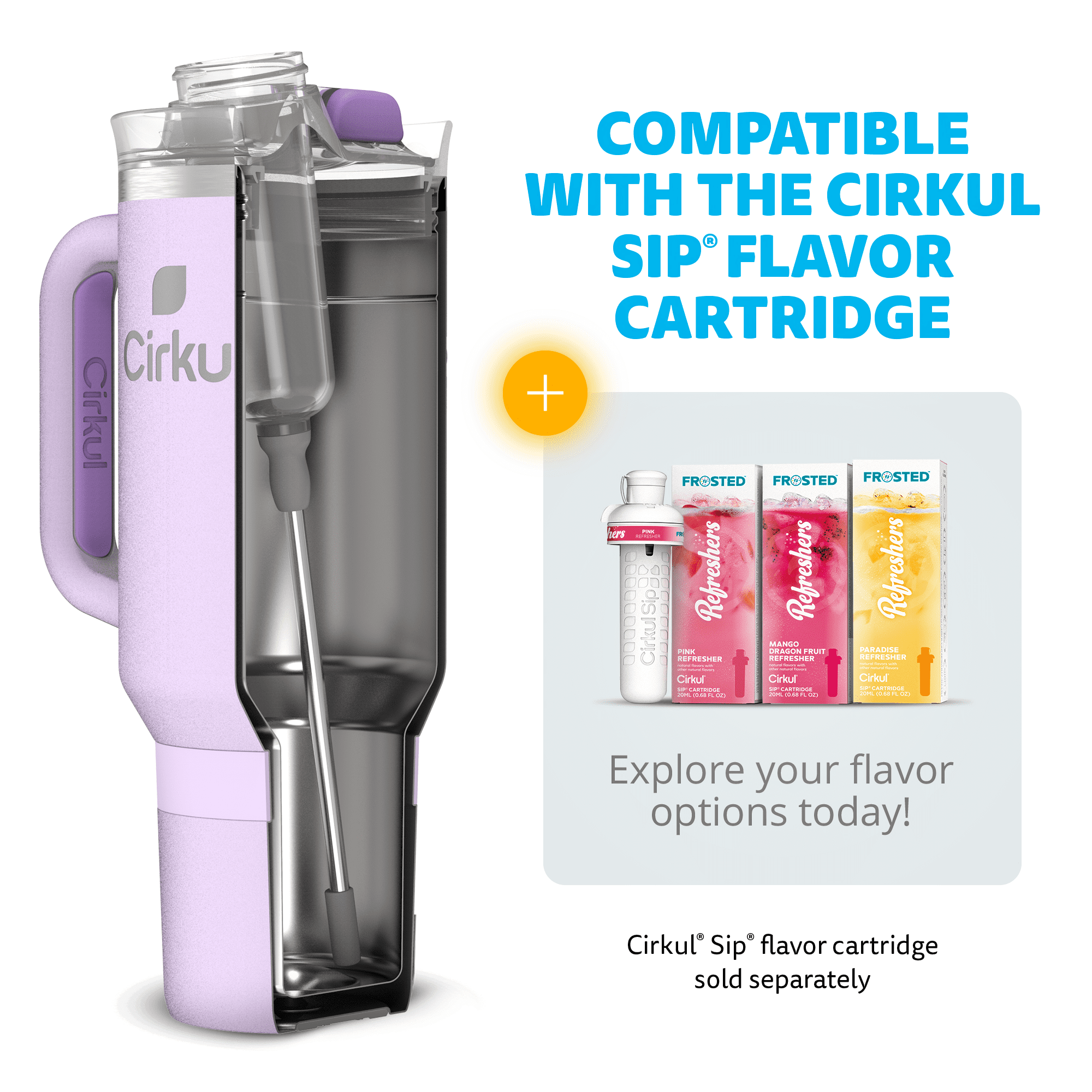 (2 pack) Cirkul 40oz All-Day StrawSip Double-Wall Insulated Stainless Steel Tumbler with Handle, Lilac (Light Purple)