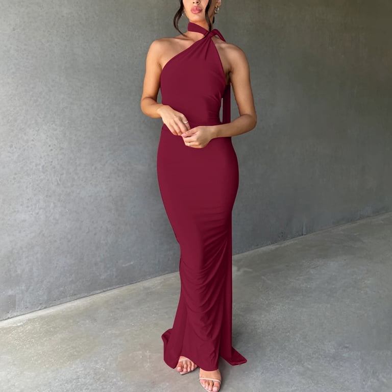 Kilaqueen Wedding Guest Dresses for Women One Shoulder Sleeveless Corset  Pleated Backless Maxi Dress for Elegant Party Cocktail - Walmart.com