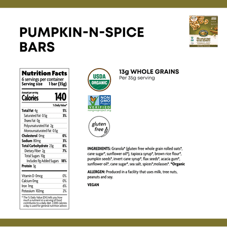 Nature'S Path Organic Flax Plus Granola Bar Pumpkin-N-Spice, 7.4 Oz.