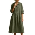 thumbnail image 6 of Bxsruta Womens Midi Dress Casual Button Down Shirt Dress 3/4 Sleeve Collared Flowy Dresses, 6 of 7