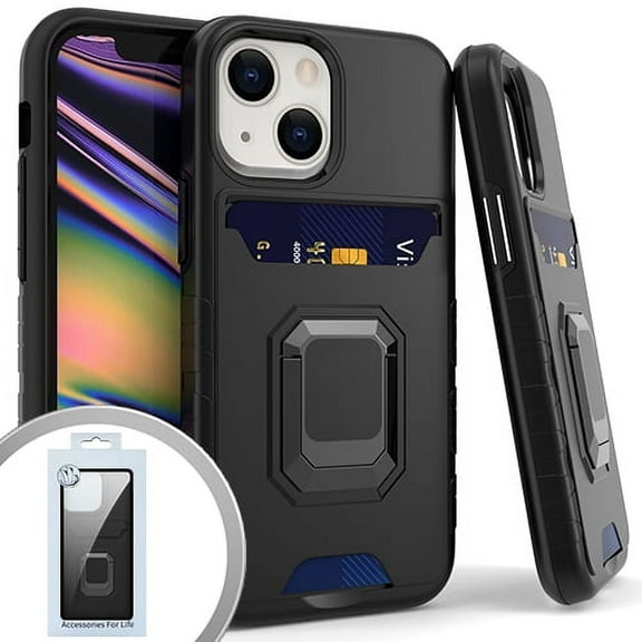 GSA Hybrid CC Slot Case w/Ring For Apple iPhone 13 (6.1") - Black