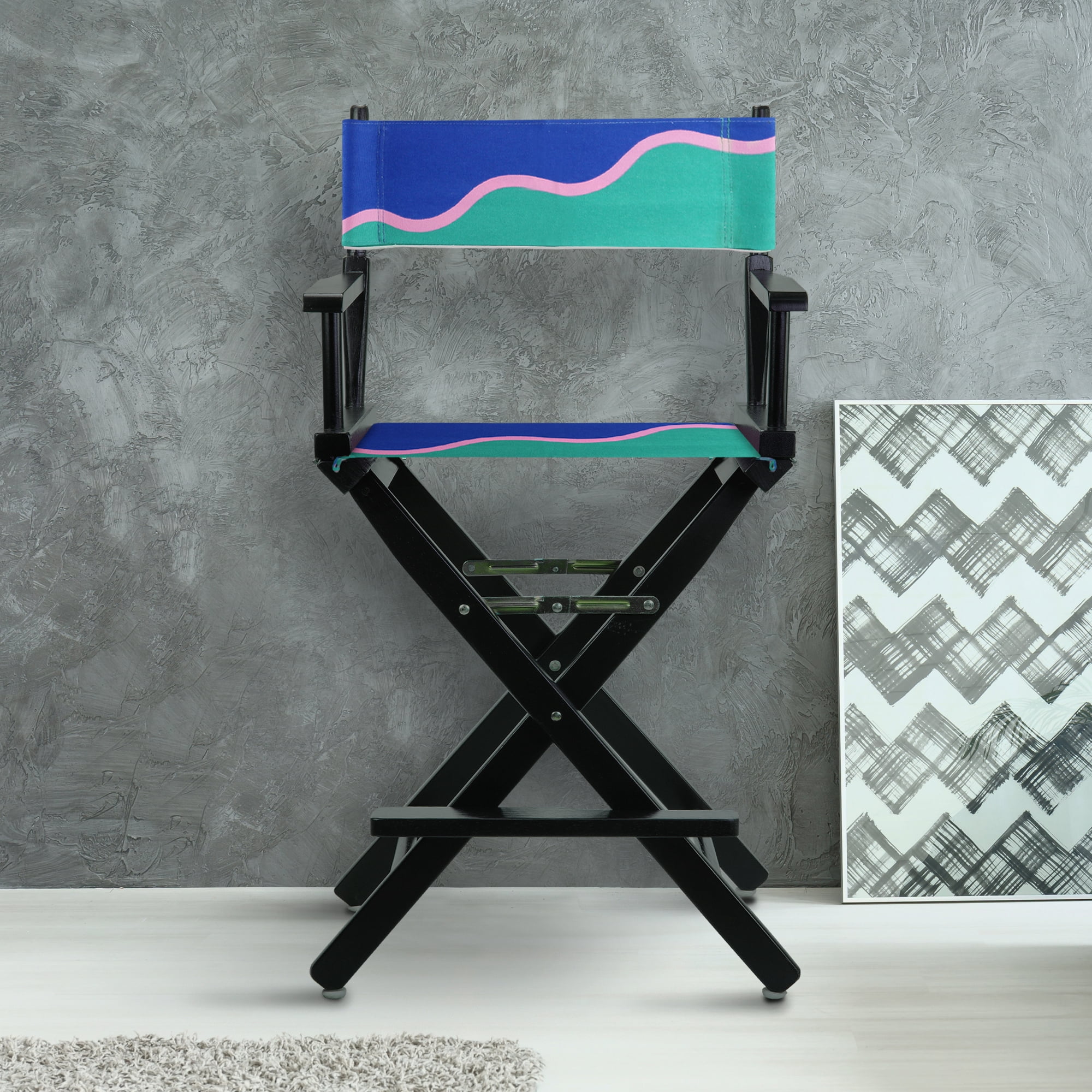 24" Director's Chair Black Frame, Wavy Wave