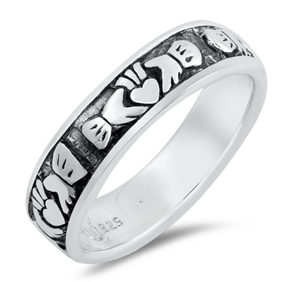Oxidized Claddagh Heart Purity Wedding Ring .925 Sterling Silver Band Jewelry Female Male Size 8